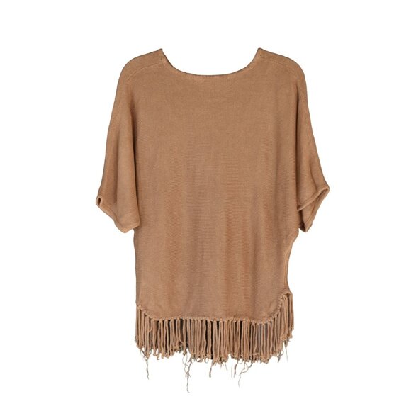 Women's NY Collection Brown Boho Knit Fringe Short Sleeve Sweater M - Picture 2 of 6